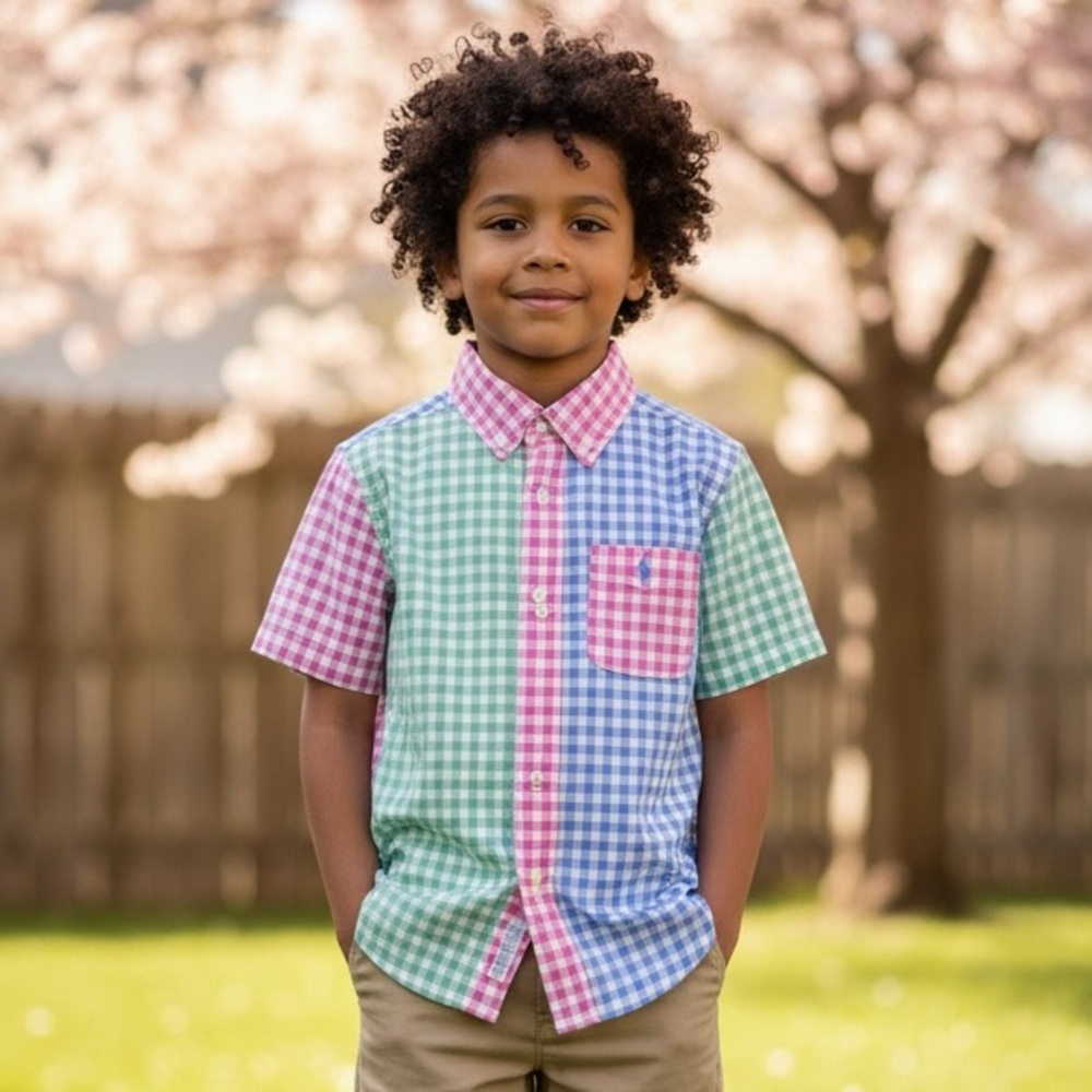 Ralph Lauren PoloKids' Short-Sleeve Gingham Button-Up Shirt - Pink size 7